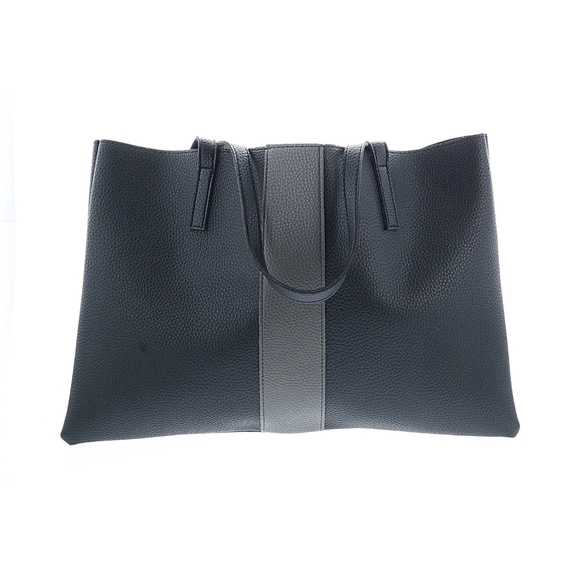 Vince Camuto Black Vegan Leather Tote with Gray Stripe - Picture 6 of 13
